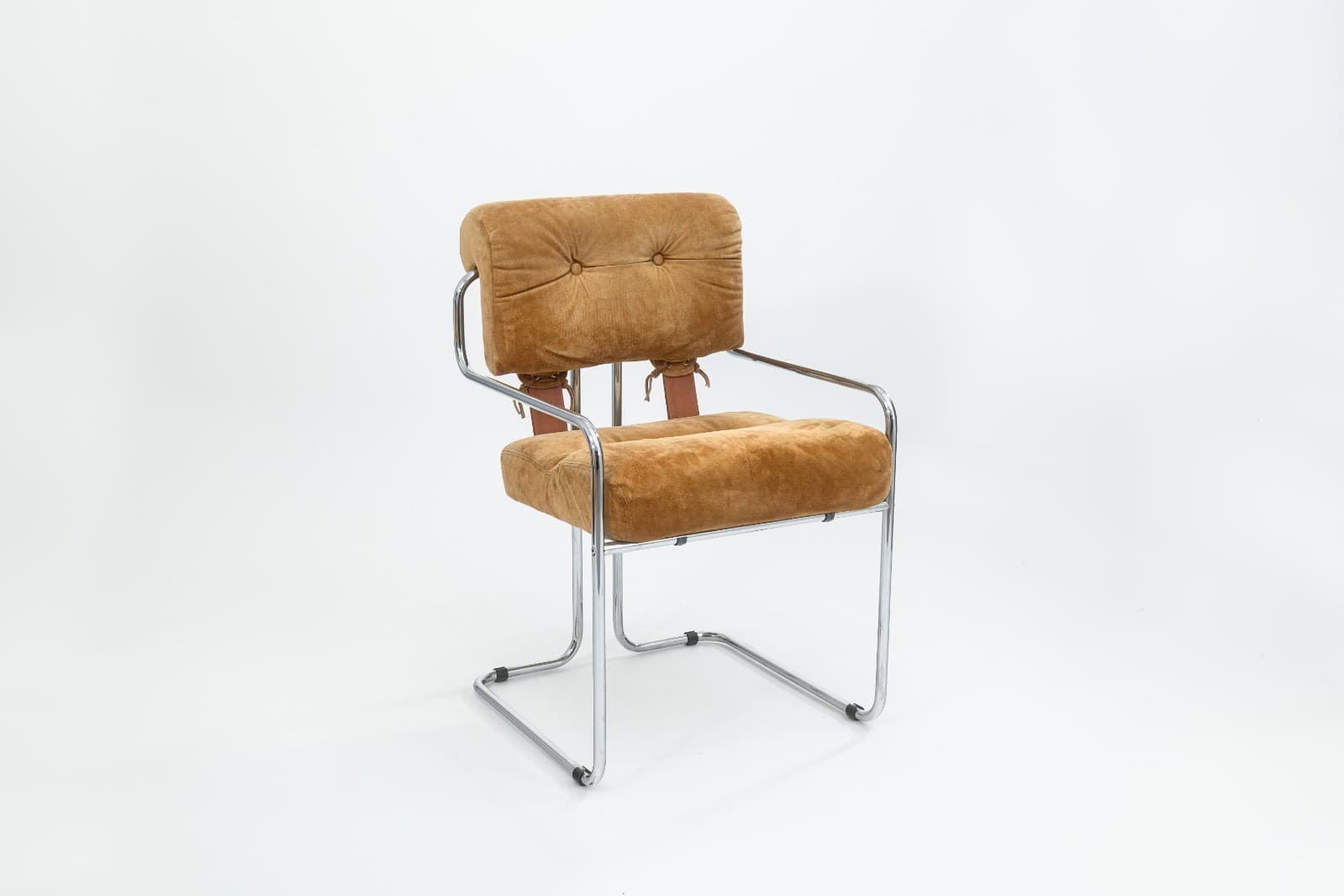 Guido Faleschini for i4 Mariani Set of 4 Vintage Tan Suede Fabric Tucroma Chairs - Thumbnail 3