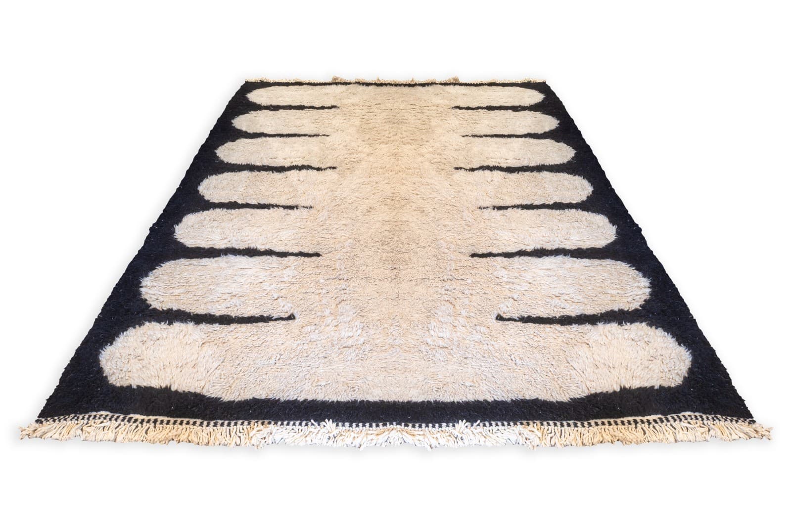 Berber Moroccan Wool Hand Woven Area Rug Black and White Geometric
