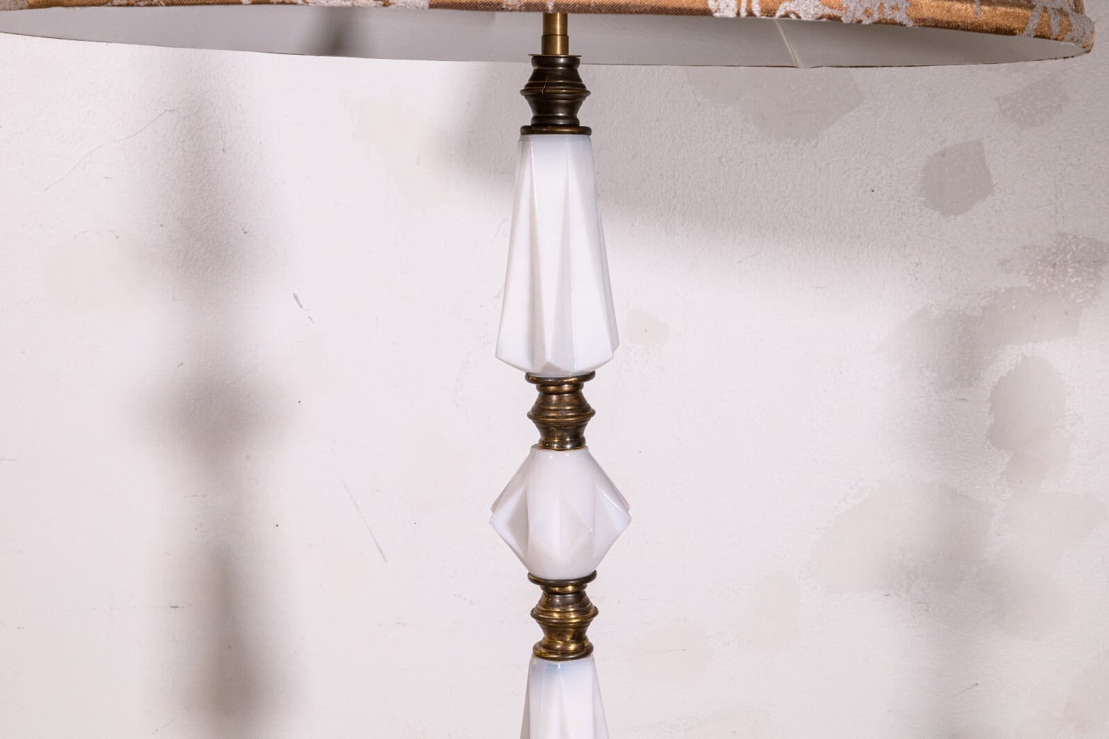 Art Deco Opaque Milk Glass and Brass Metal Floor Lamp - Thumbnail 5