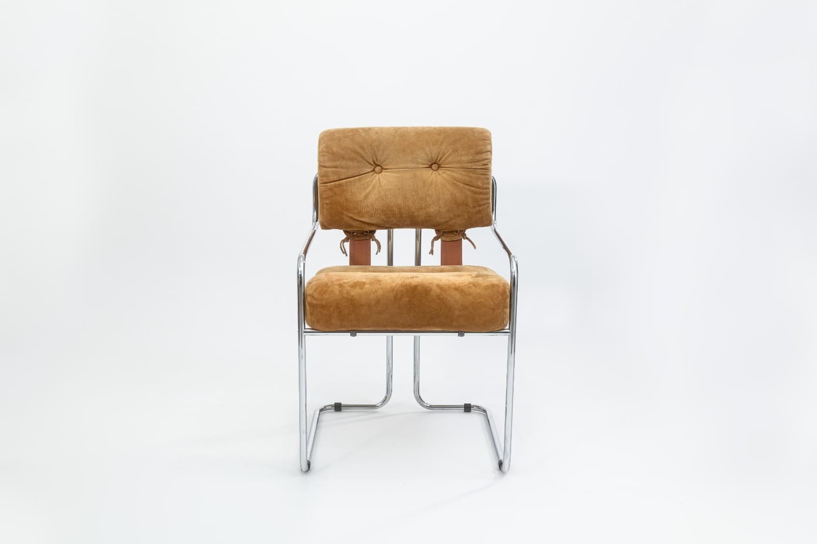 Guido Faleschini for i4 Mariani Set of 4 Vintage Tan Suede Fabric Tucroma Chairs - Thumbnail 2