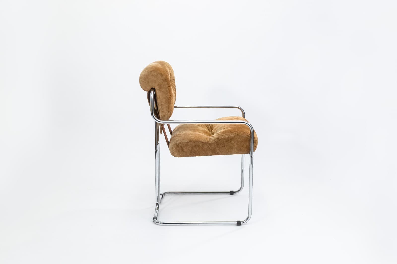 Guido Faleschini for i4 Mariani Set of 4 Vintage Tan Suede Fabric Tucroma Chairs - Thumbnail 4