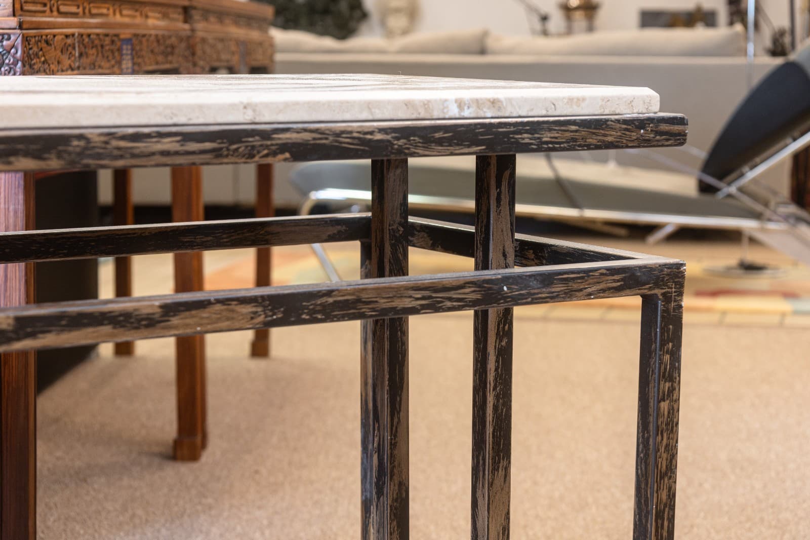 Vintage Roche Bobois Travertine and Steel Floating Rectangular Console Table - Thumbnail 5
