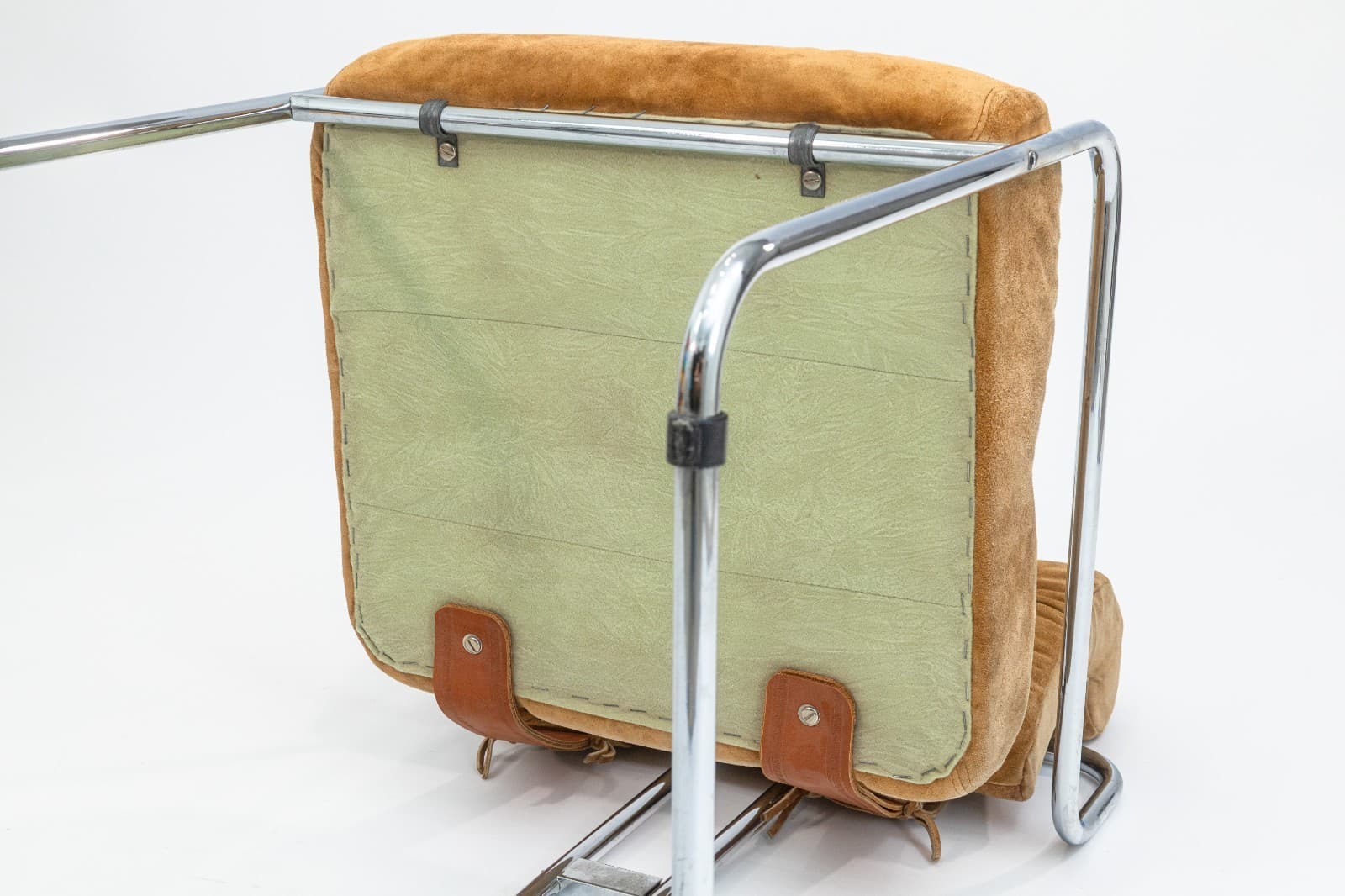 Guido Faleschini for i4 Mariani Set of 4 Vintage Tan Suede Fabric Tucroma Chairs - Thumbnail 12