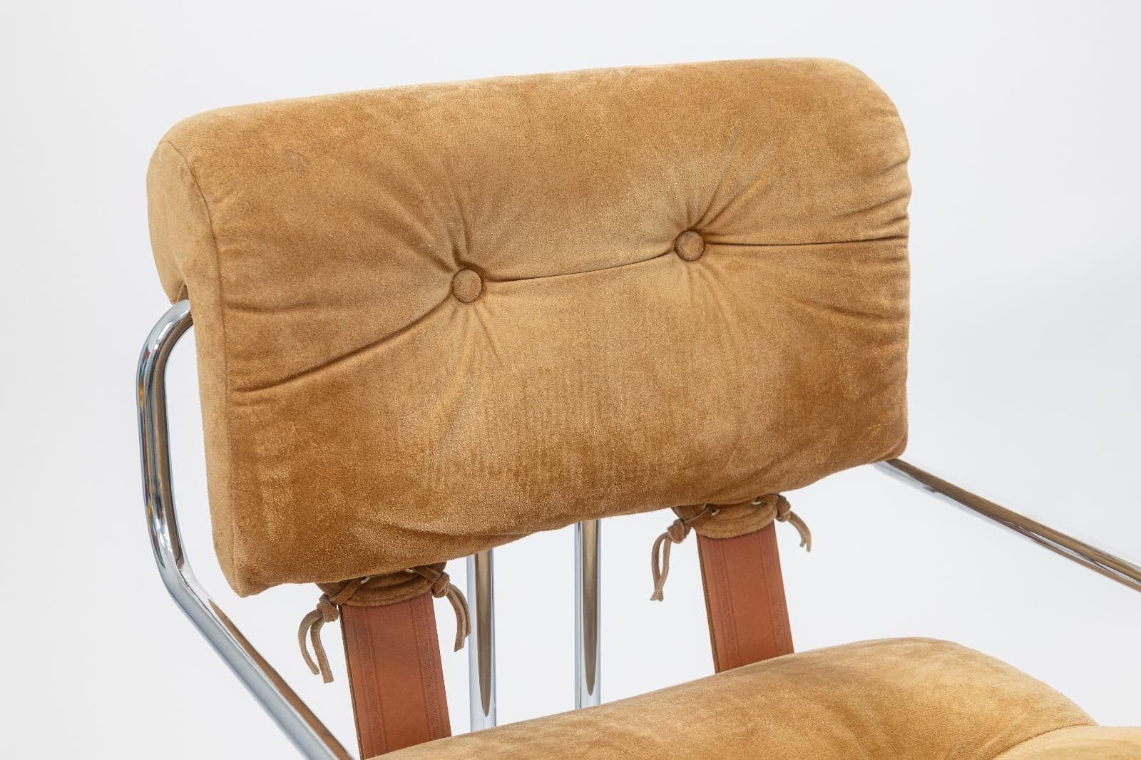 Guido Faleschini for i4 Mariani Set of 4 Vintage Tan Suede Fabric Tucroma Chairs - Thumbnail 6