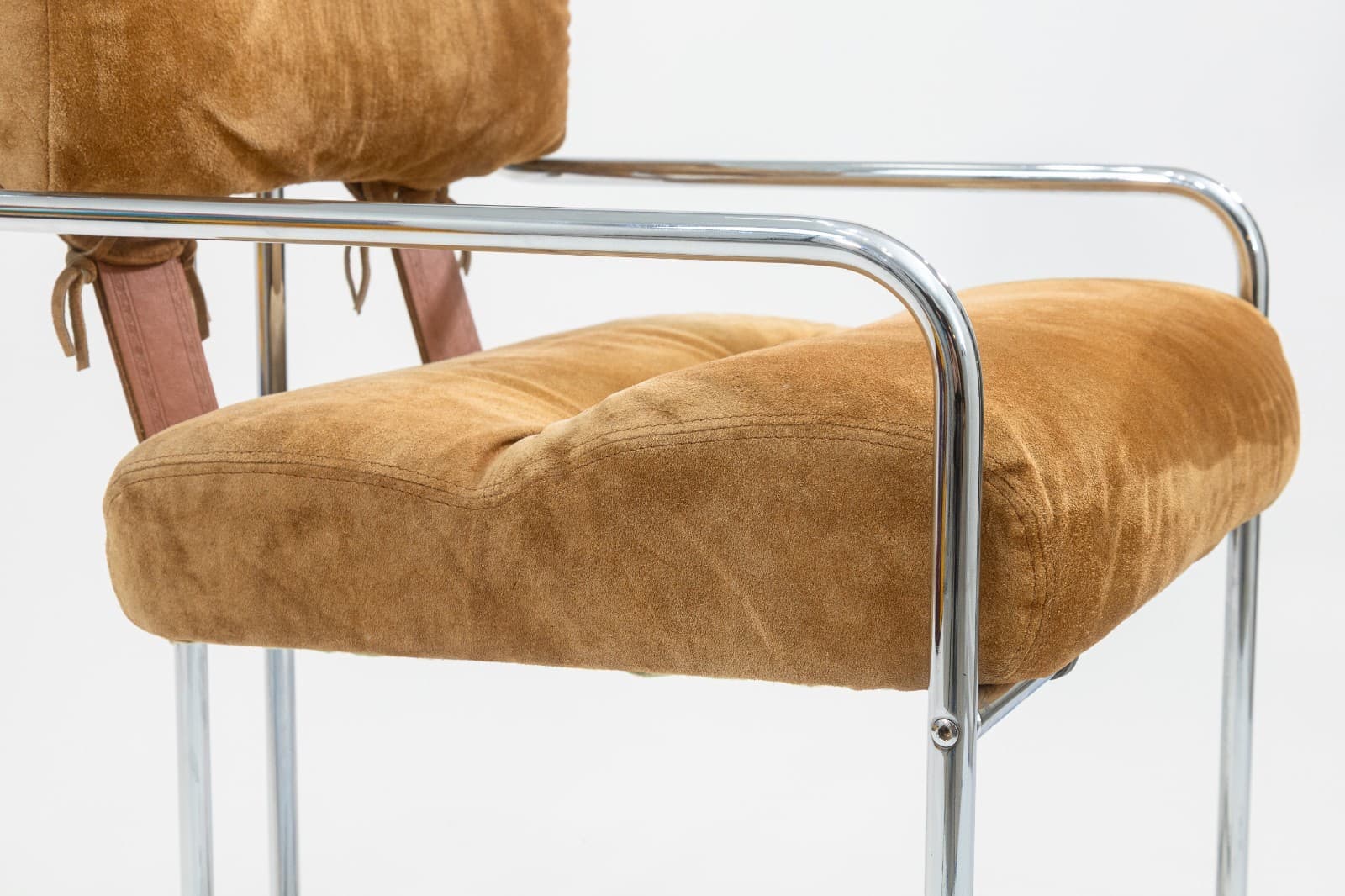 Guido Faleschini for i4 Mariani Set of 4 Vintage Tan Suede Fabric Tucroma Chairs - Thumbnail 8