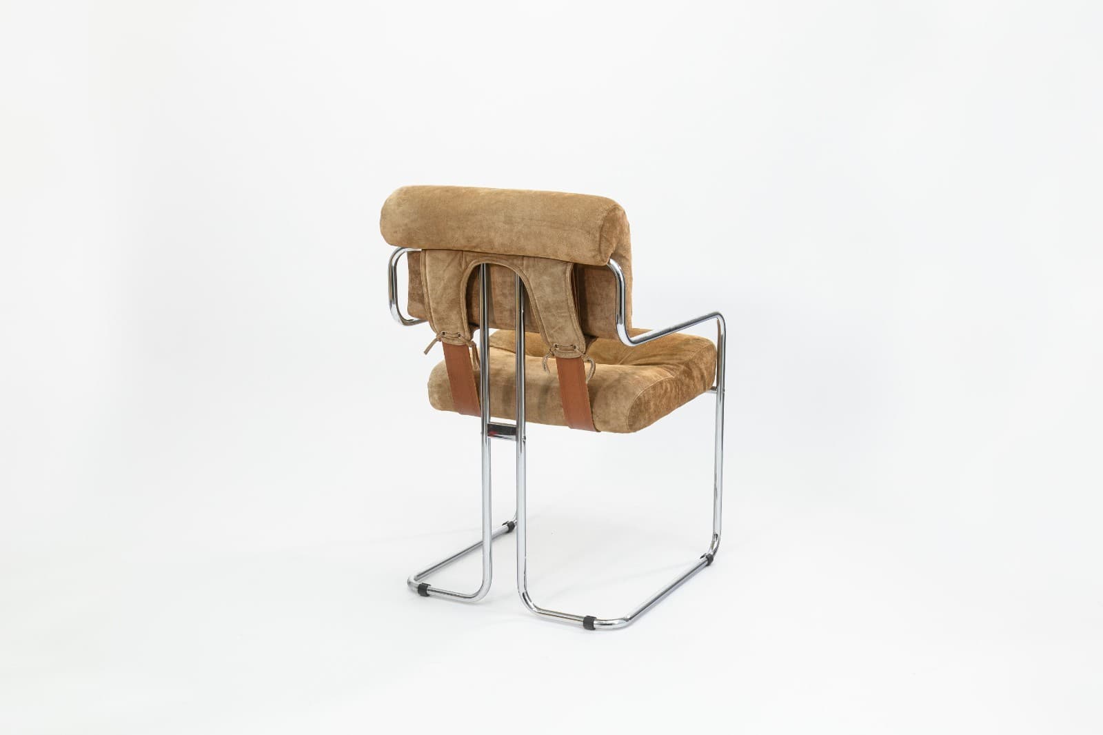 Guido Faleschini for i4 Mariani Set of 4 Vintage Tan Suede Fabric Tucroma Chairs - Thumbnail 5