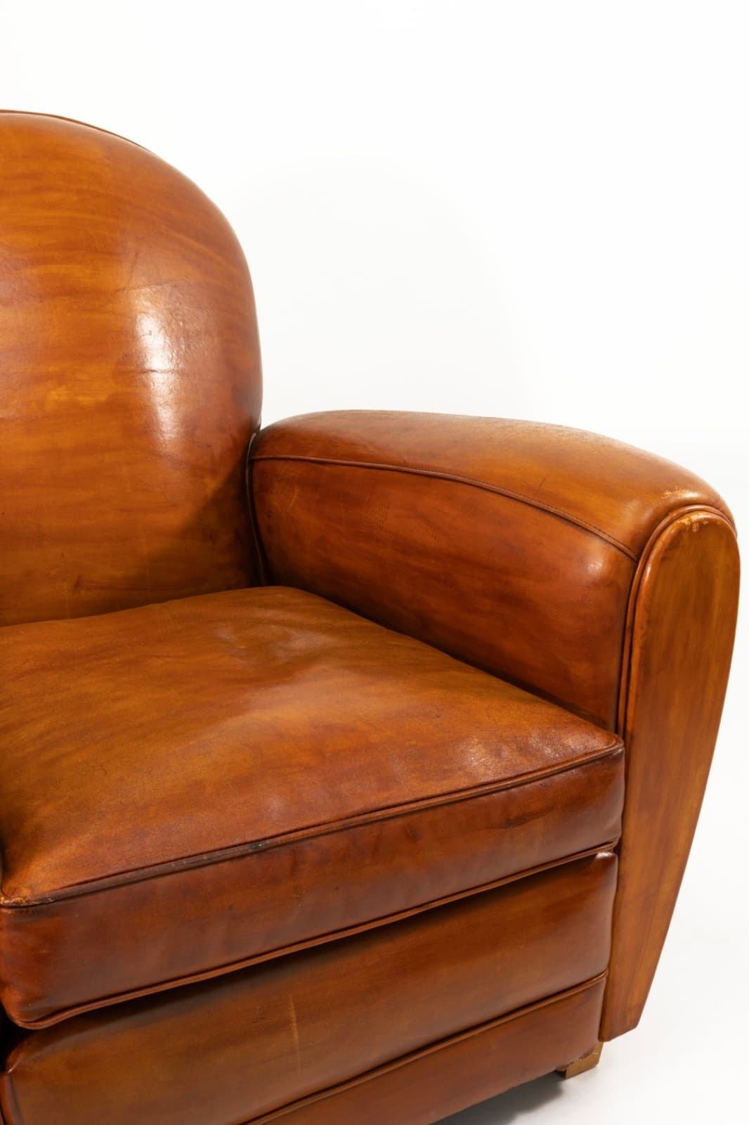 Pair Of French Artisan Made Cognac Leather Armchairs - Thumbnail 7