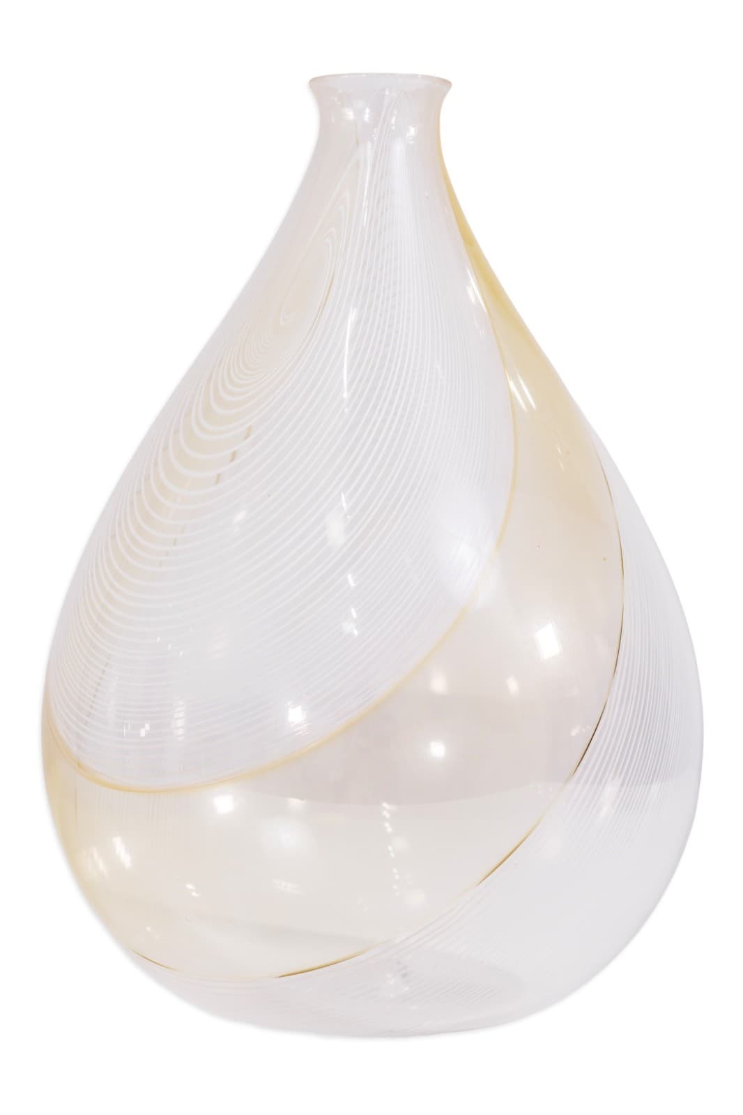Jeff Mack - Untitled (Yellow Swirl), 2000s Signed Handblown Clear Glass Vessel