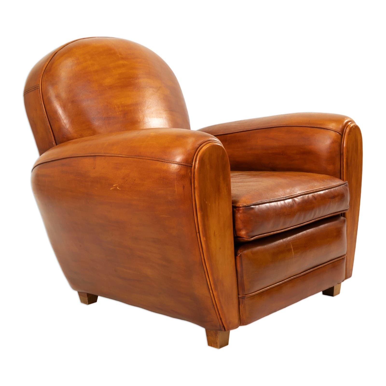 Pair Of French Artisan Made Cognac Leather Armchairs - Thumbnail 2