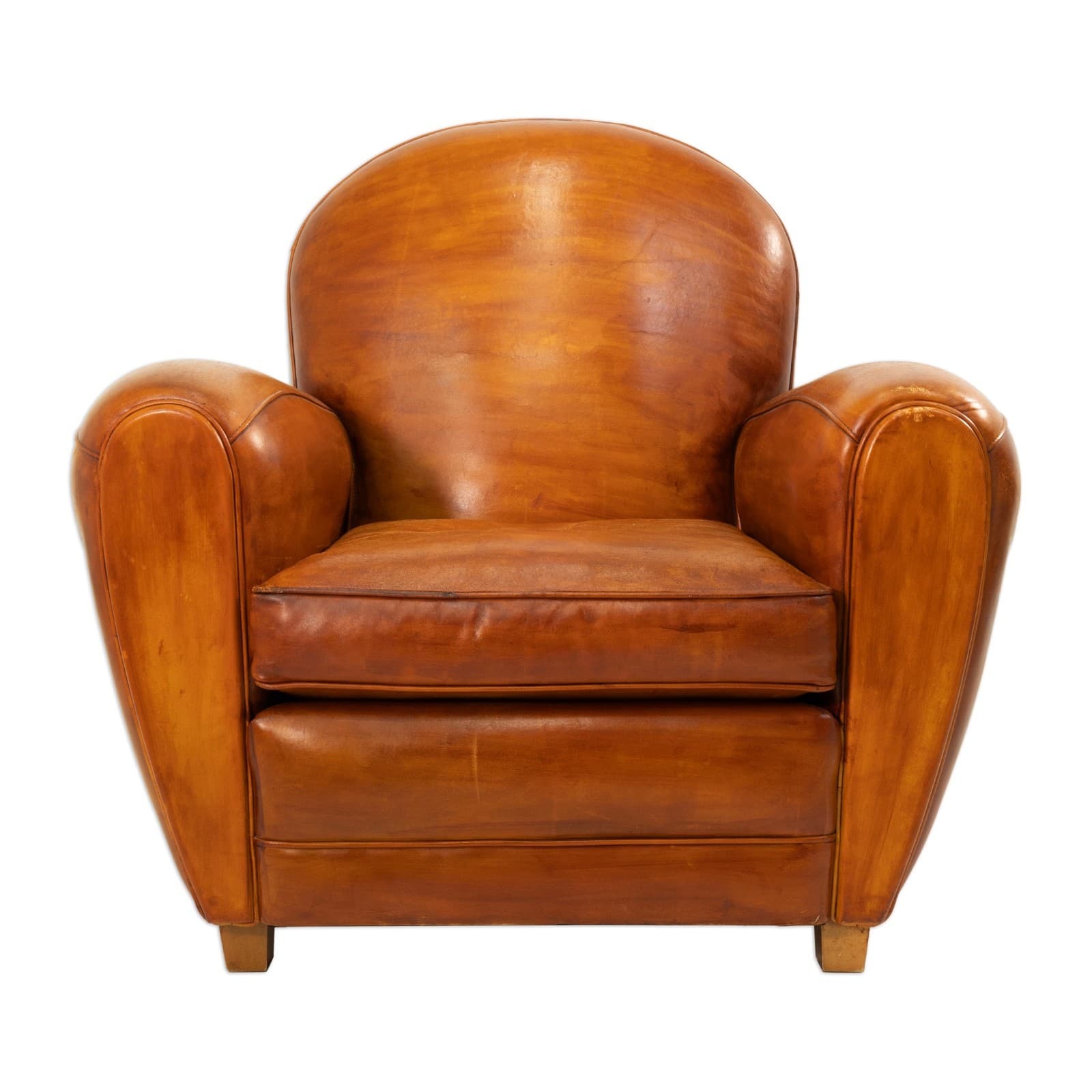 Pair Of French Artisan Made Cognac Leather Armchairs - Thumbnail 3