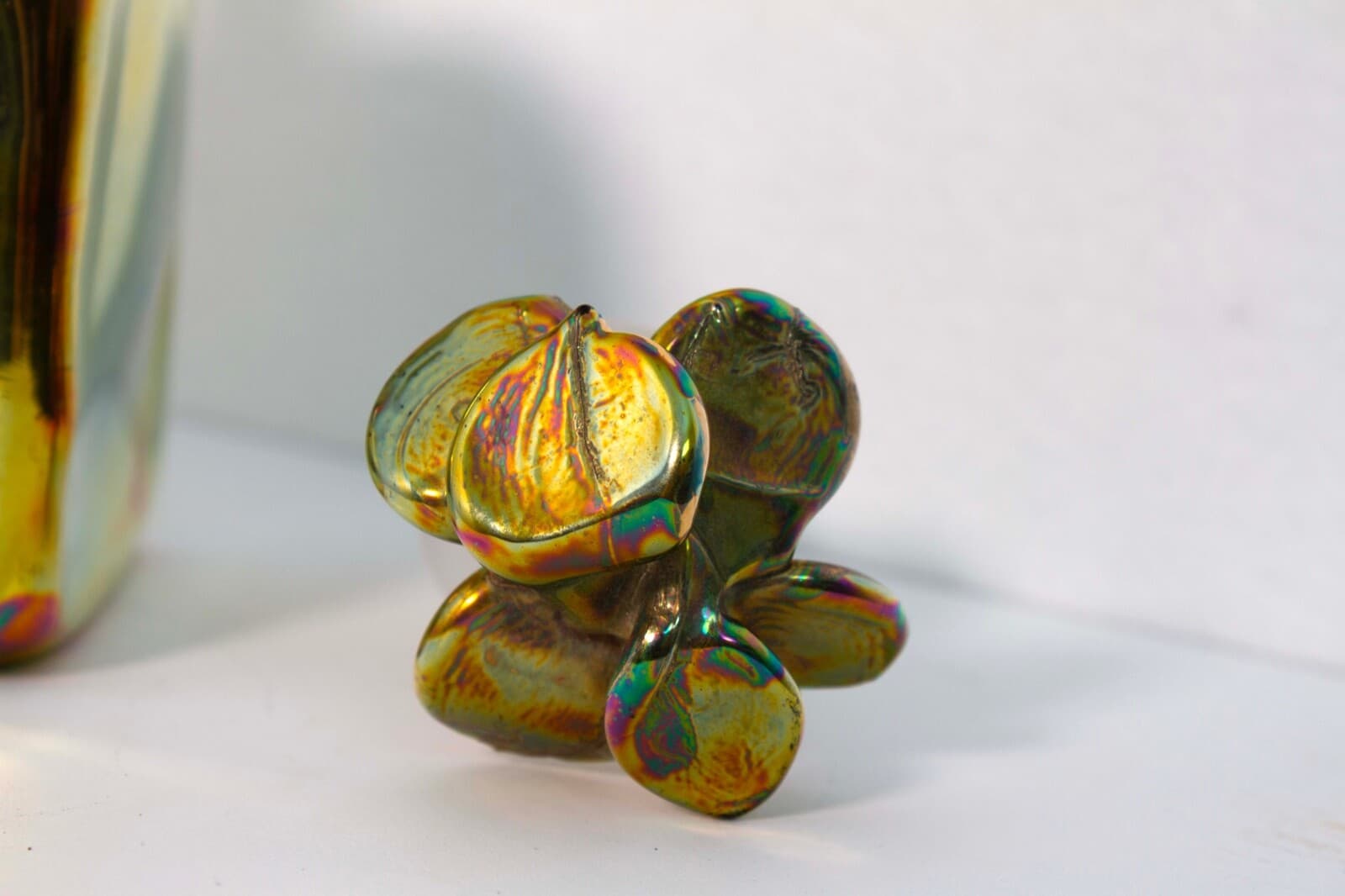 Paula Bartron Signed Postmodern Iridescent Glass Decanter with Flower Design Top - Thumbnail 6