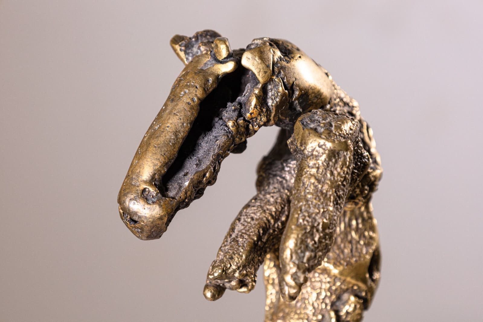 Fu Vintage Bronze Abstract Sculpture on Wood Base - Thumbnail 6