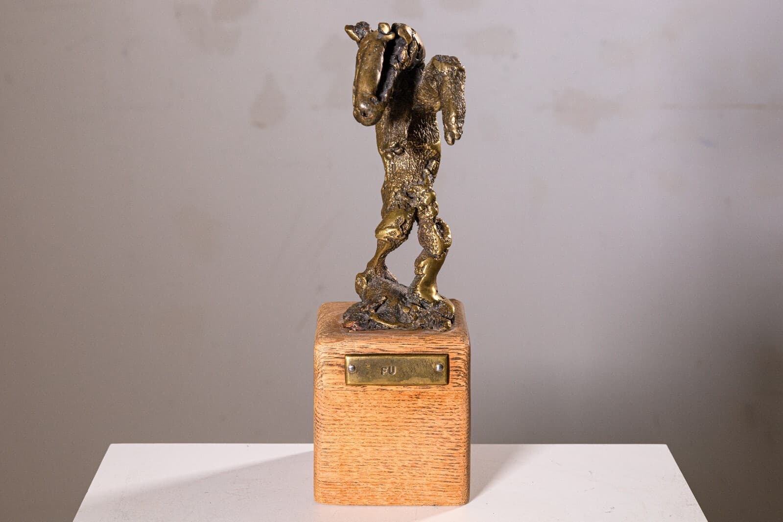 Fu Vintage Bronze Abstract Sculpture on Wood Base - Thumbnail 2