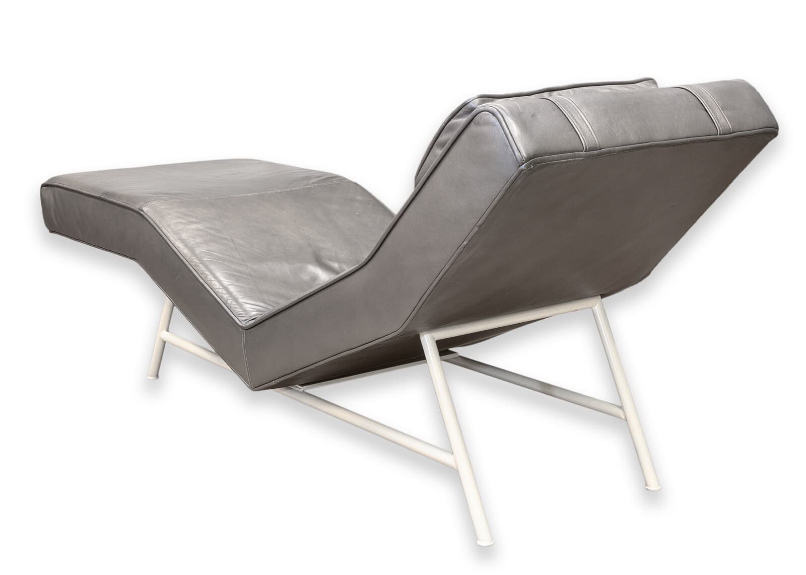 Vintage Milo Baughman for Thayer Coggin Grey Leather Fred Chaise Lounge Chair - Thumbnail 3