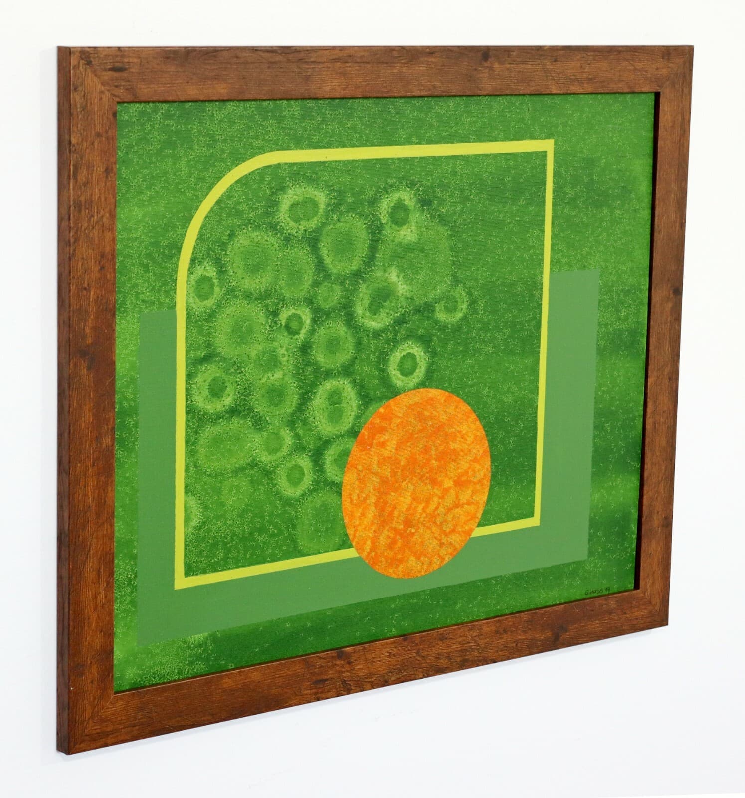 Contemporary Modernist Framed Gunda Hass Signed Acrylic Painting Green Orange - Thumbnail 2