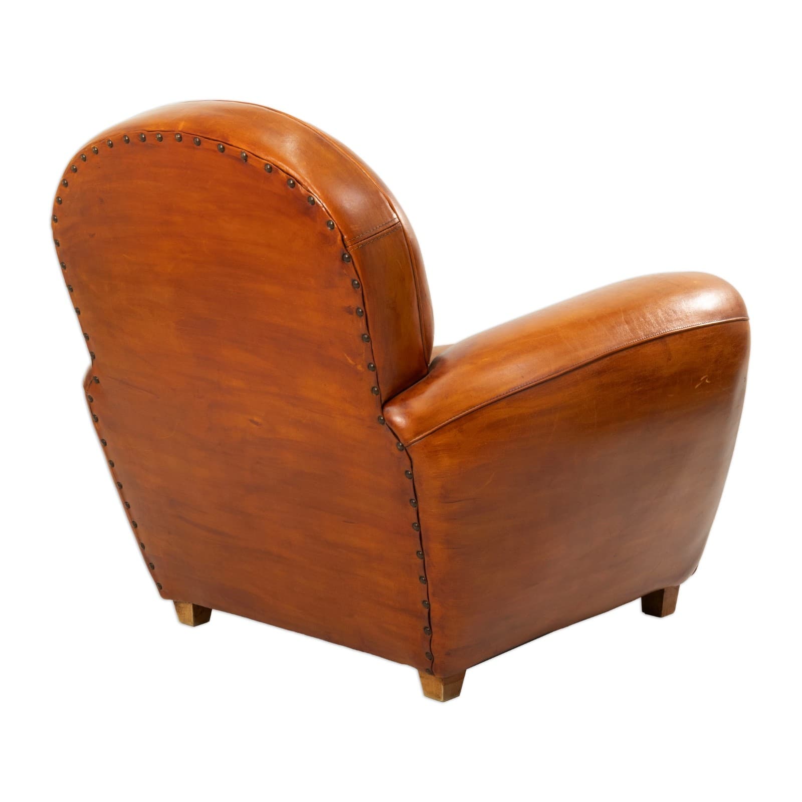 Pair Of French Artisan Made Cognac Leather Armchairs - Thumbnail 4