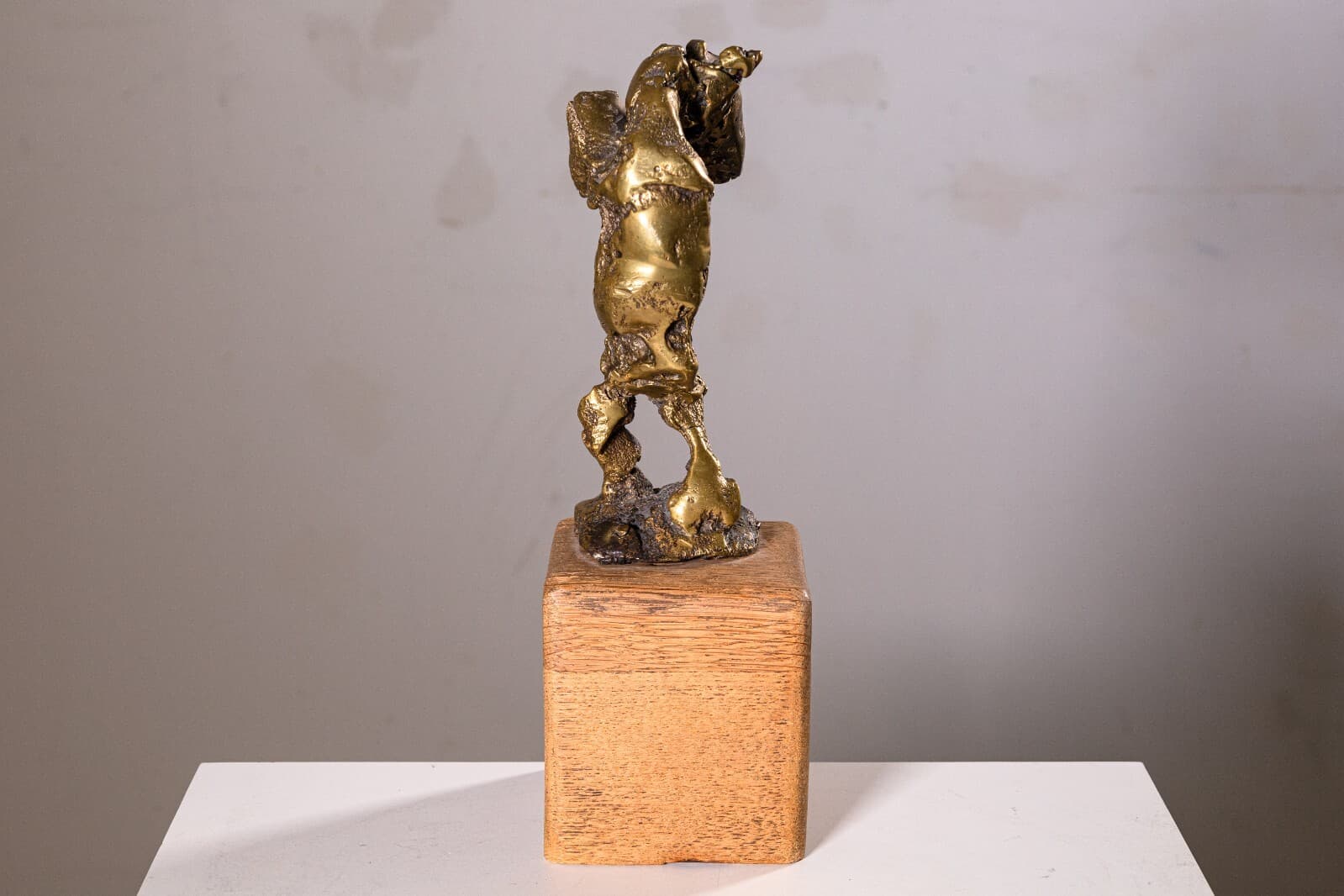 Fu Vintage Bronze Abstract Sculpture on Wood Base - Thumbnail 4
