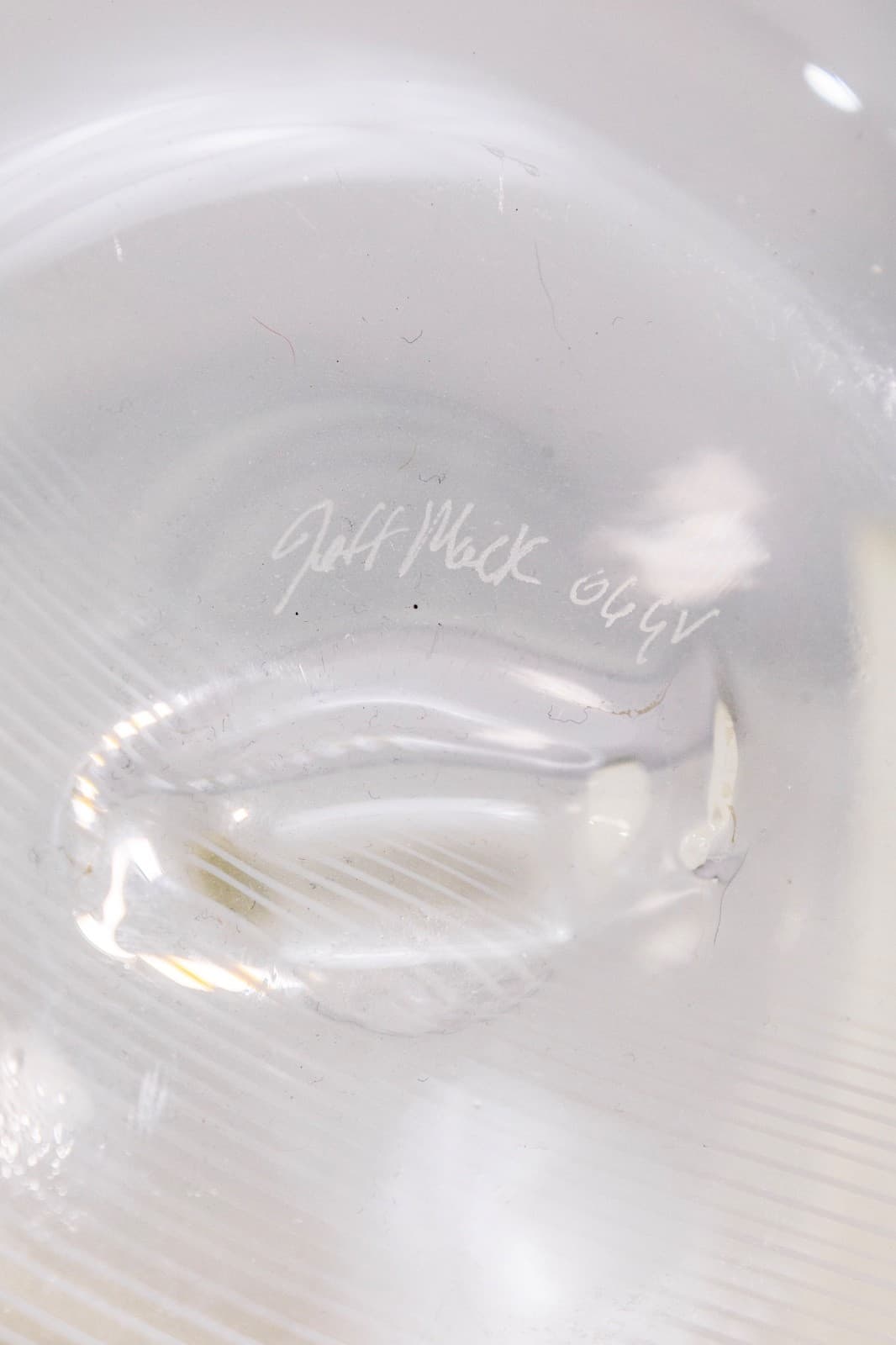 Jeff Mack - Untitled (Yellow Swirl), 2000s Signed Handblown Clear Glass Vessel - Thumbnail 5