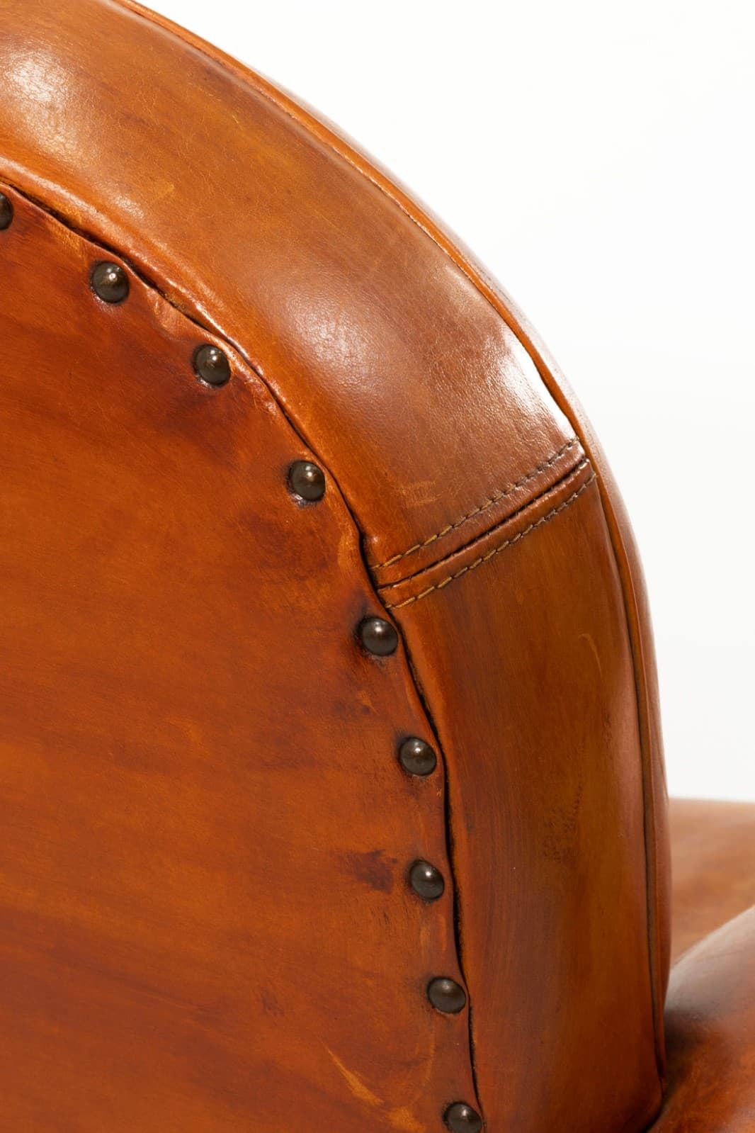 Pair Of French Artisan Made Cognac Leather Armchairs - Thumbnail 5
