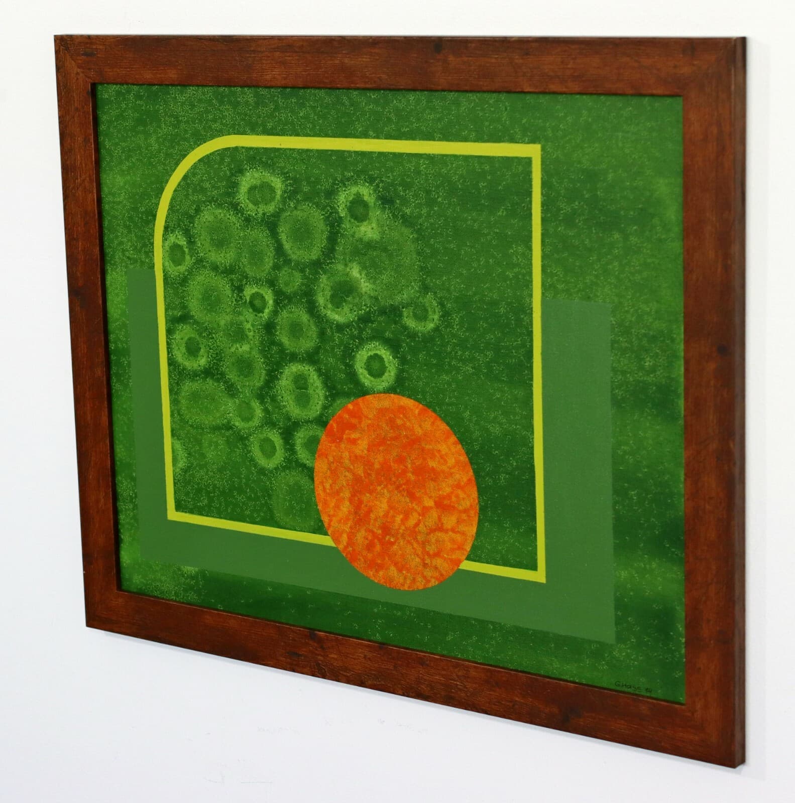 Contemporary Modernist Framed Gunda Hass Signed Acrylic Painting Green Orange - Thumbnail 3