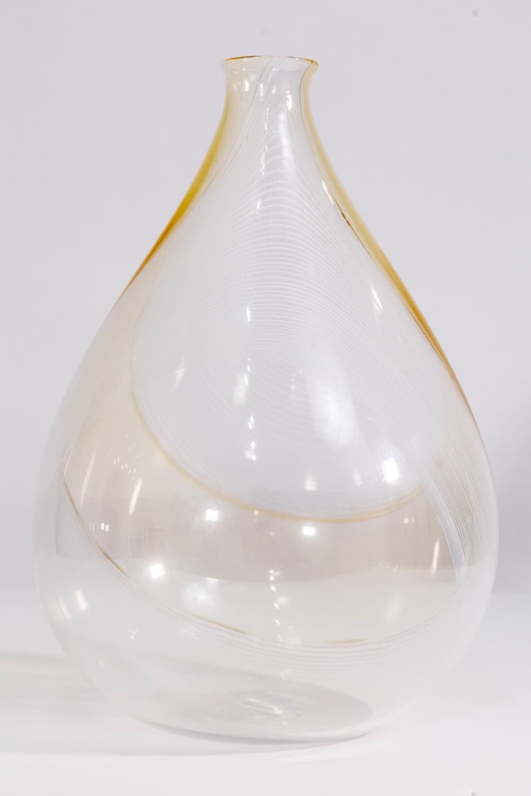 Jeff Mack - Untitled (Yellow Swirl), 2000s Signed Handblown Clear Glass Vessel - Thumbnail 2