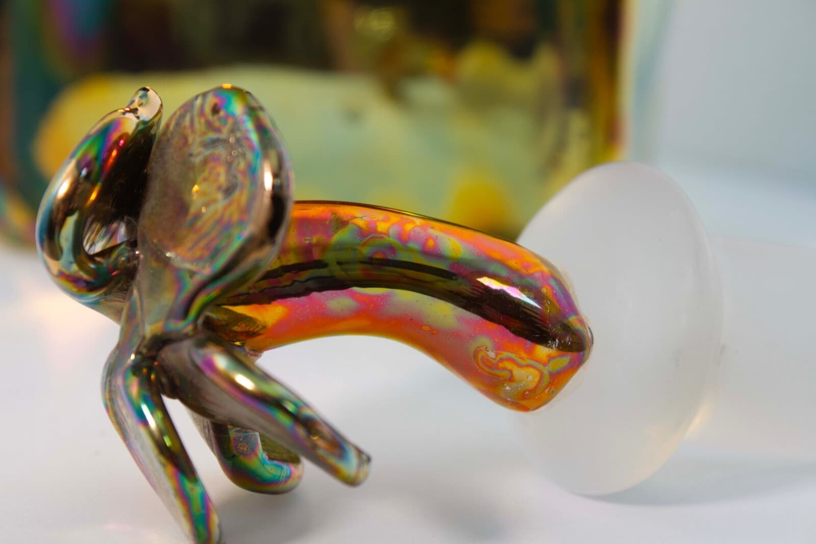 Paula Bartron Signed Postmodern Iridescent Glass Decanter with Flower Design Top - Thumbnail 7