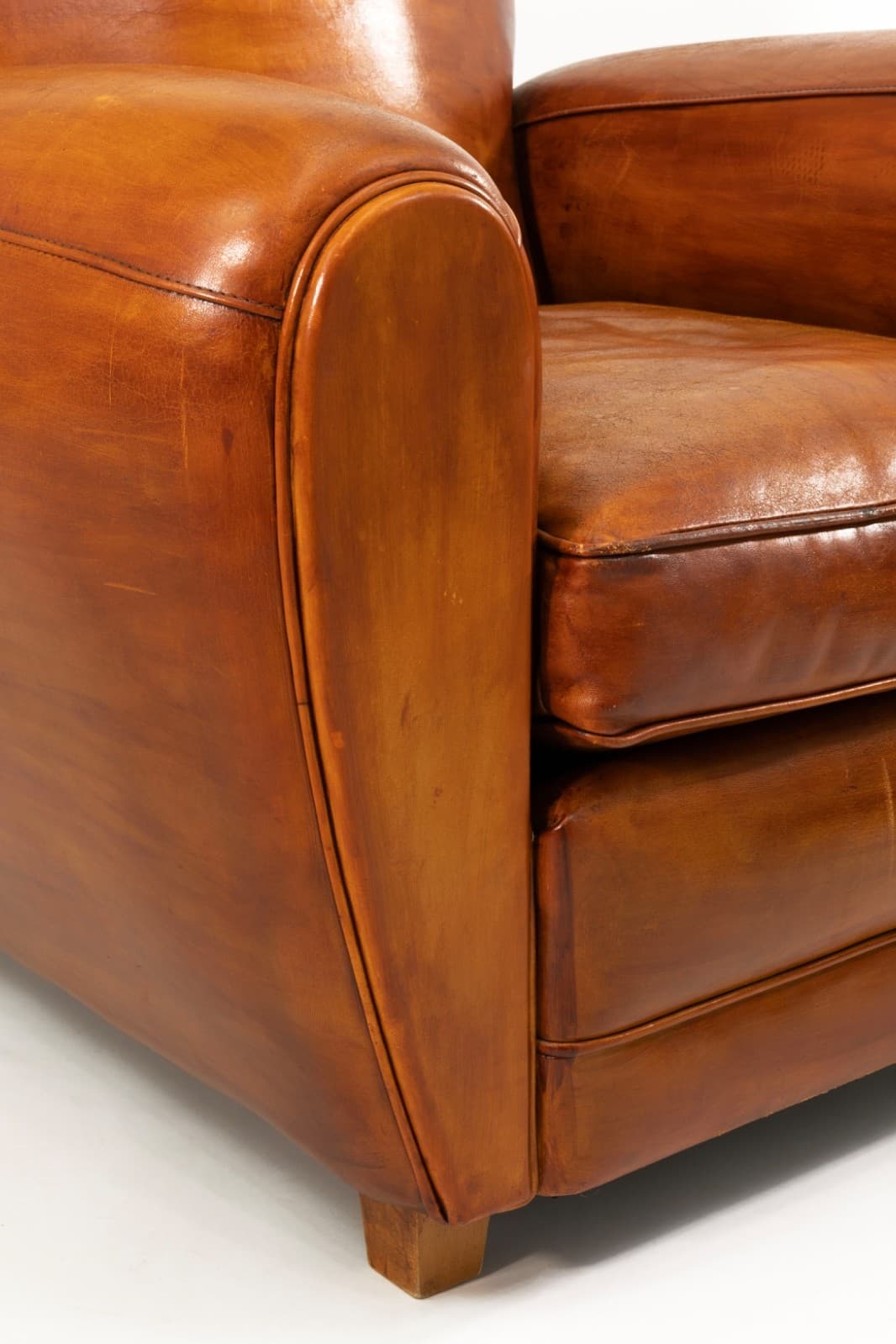 Pair Of French Artisan Made Cognac Leather Armchairs - Thumbnail 6