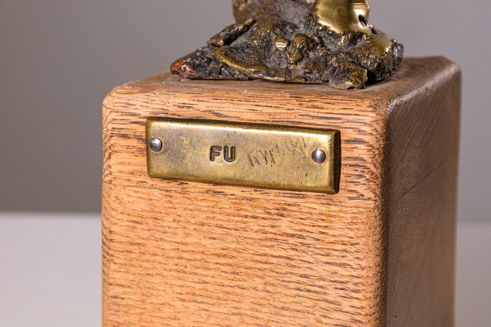 Fu Vintage Bronze Abstract Sculpture on Wood Base - Thumbnail 9