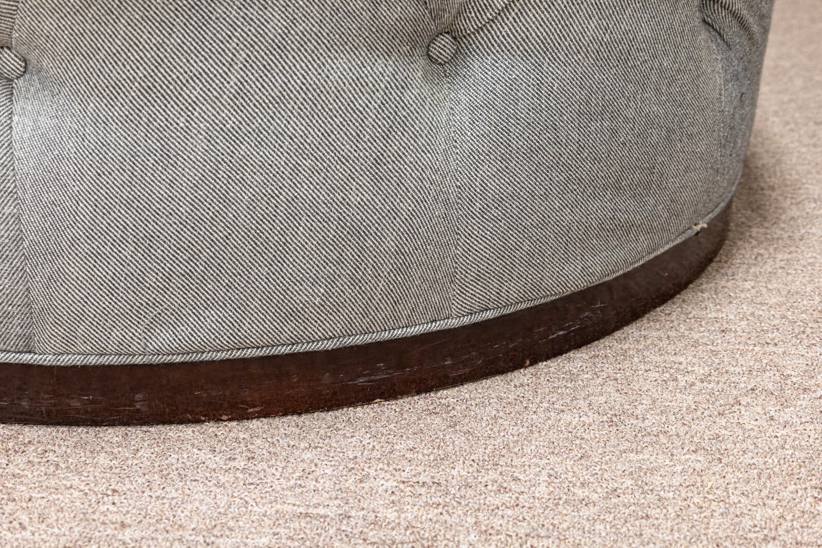 Large Custom Made Contemporary Modern Round Gray Tufted Ottoman on Wood Base - Thumbnail 7
