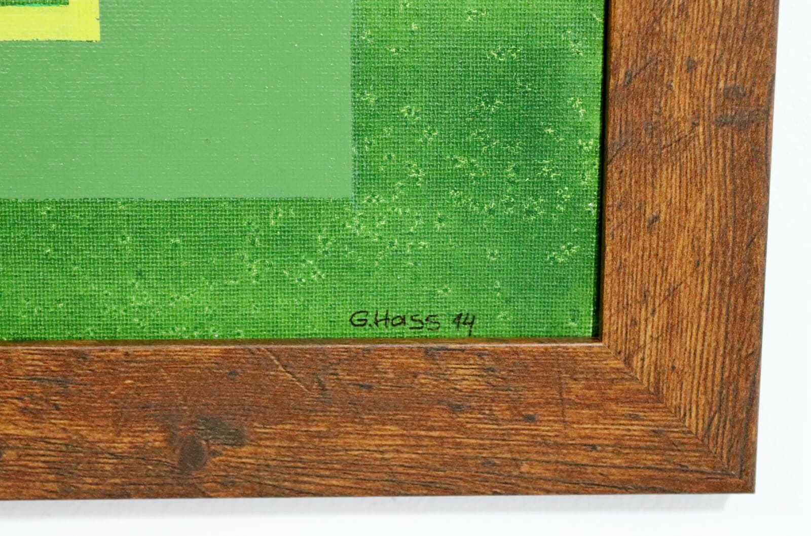 Contemporary Modernist Framed Gunda Hass Signed Acrylic Painting Green Orange - Thumbnail 4