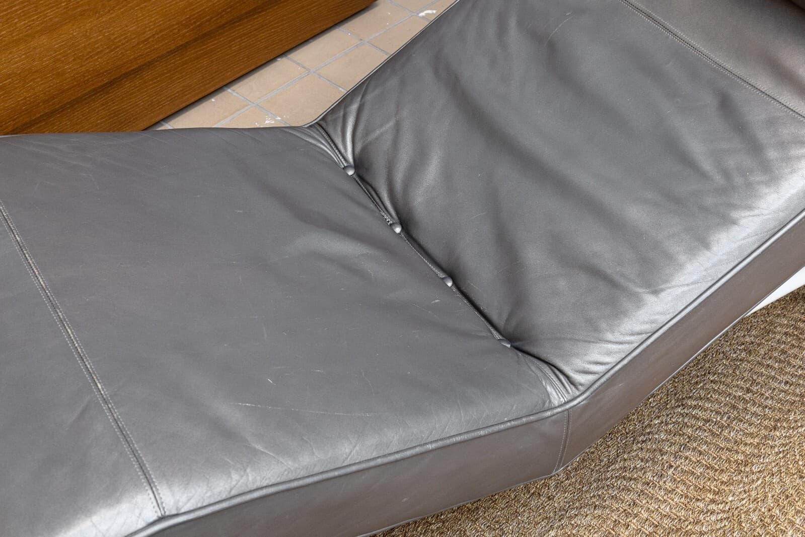Vintage Milo Baughman for Thayer Coggin Grey Leather Fred Chaise Lounge Chair - Thumbnail 6