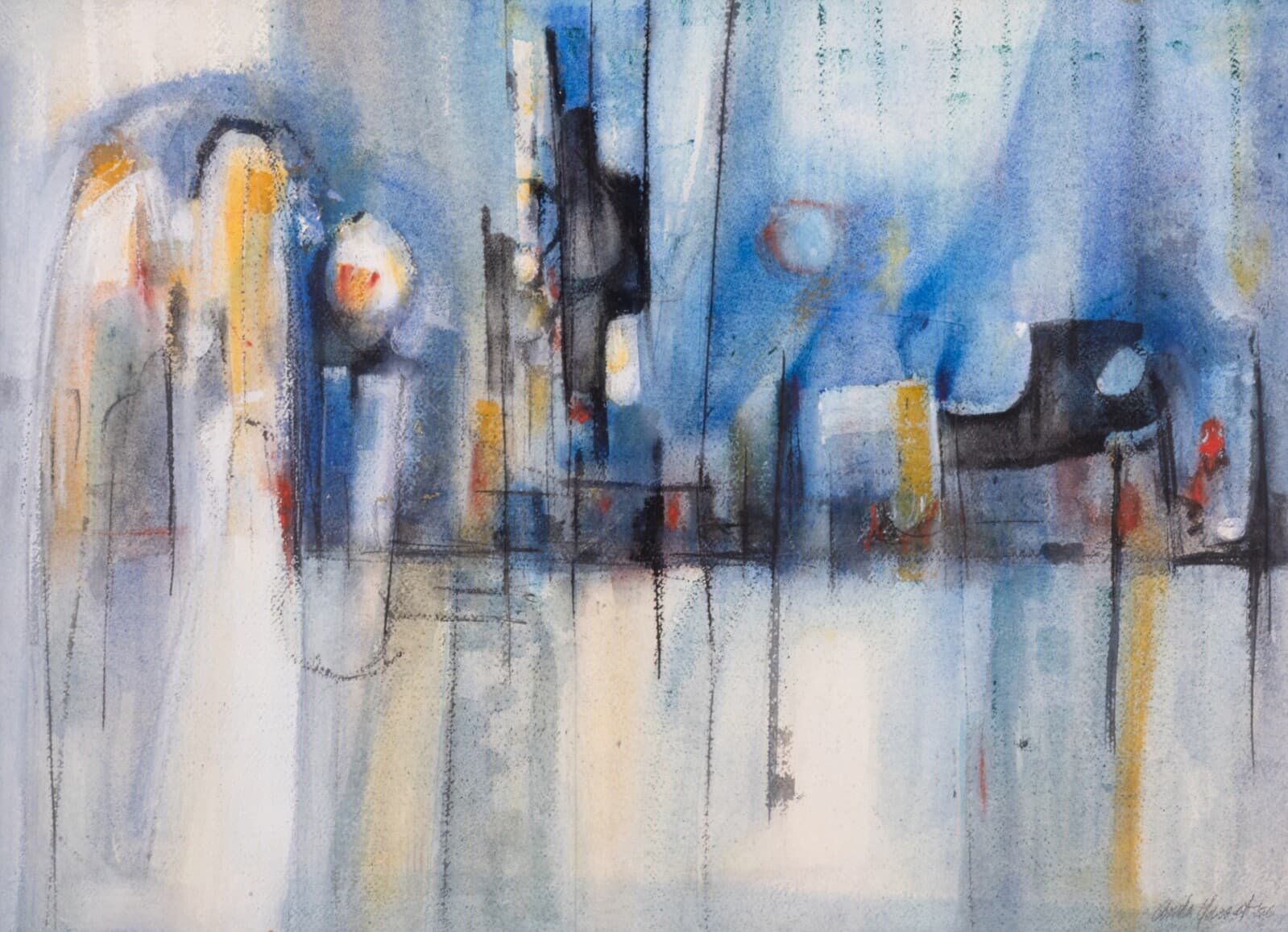 Mid Century Modern Skyline Cityscape Abstract Expressionism Oil Painting - Thumbnail 2