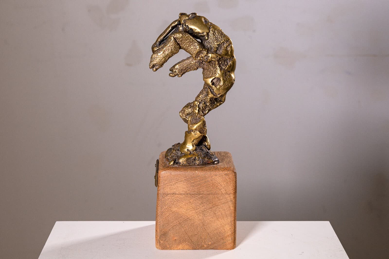 Fu Vintage Bronze Abstract Sculpture on Wood Base - Thumbnail 3