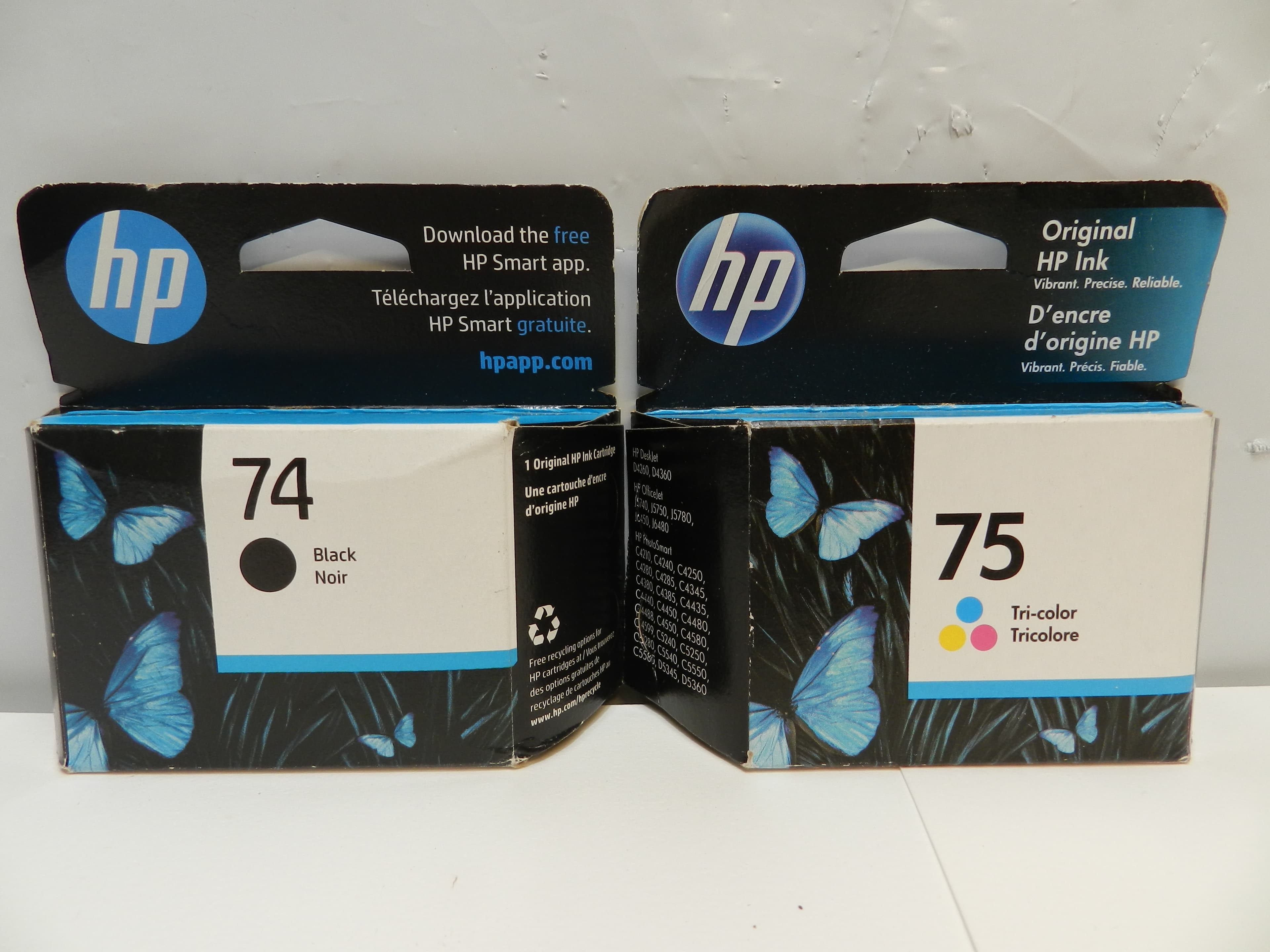 2 New HP Ink Cartridges 74 Black (CB335WN) & 75 Color (CB337WN) Sealed (O45K)