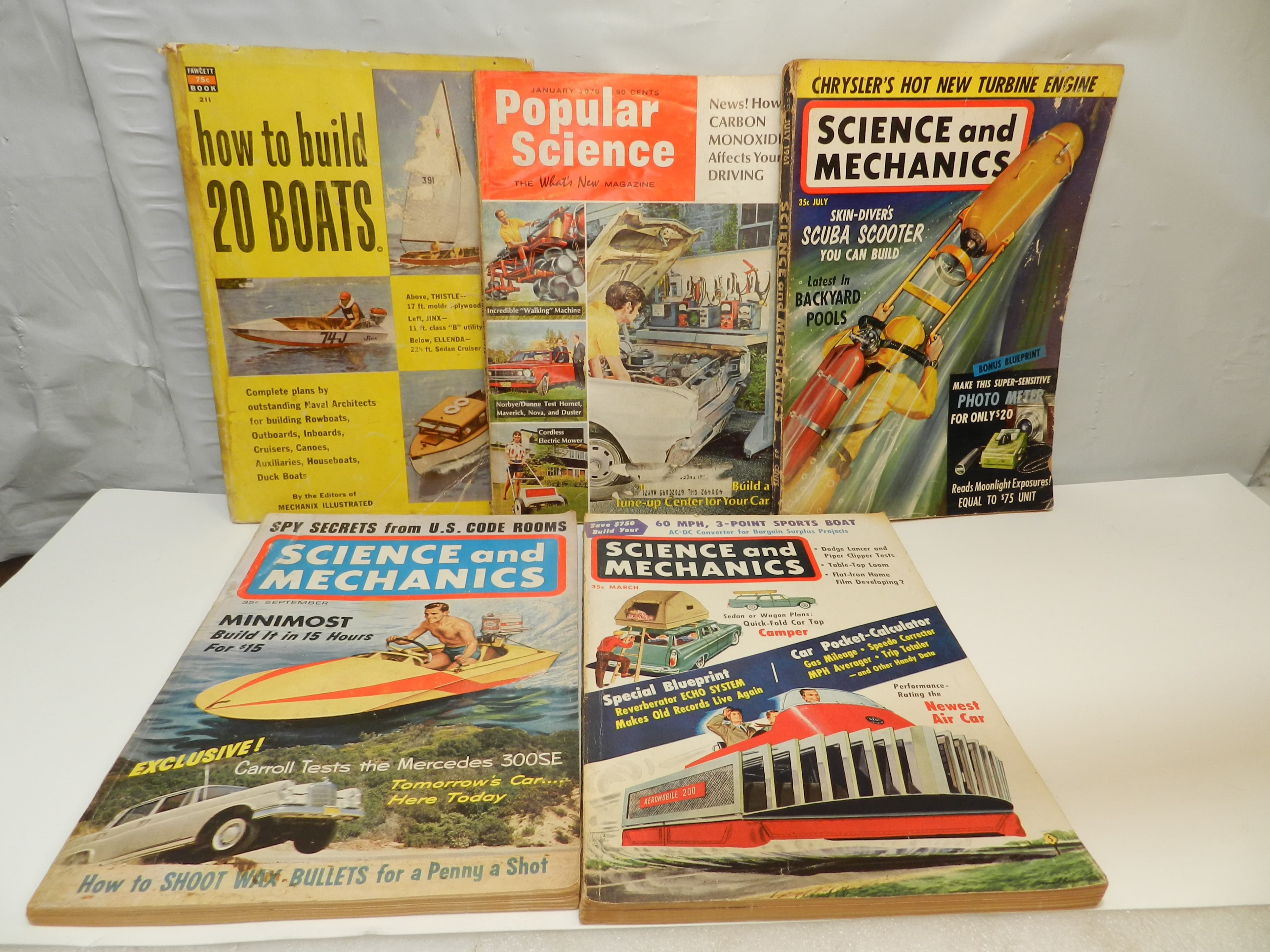 5 Vintage 60's 70's Popular Science and Mechanics / Mechanix Build Boats  (O46J)
