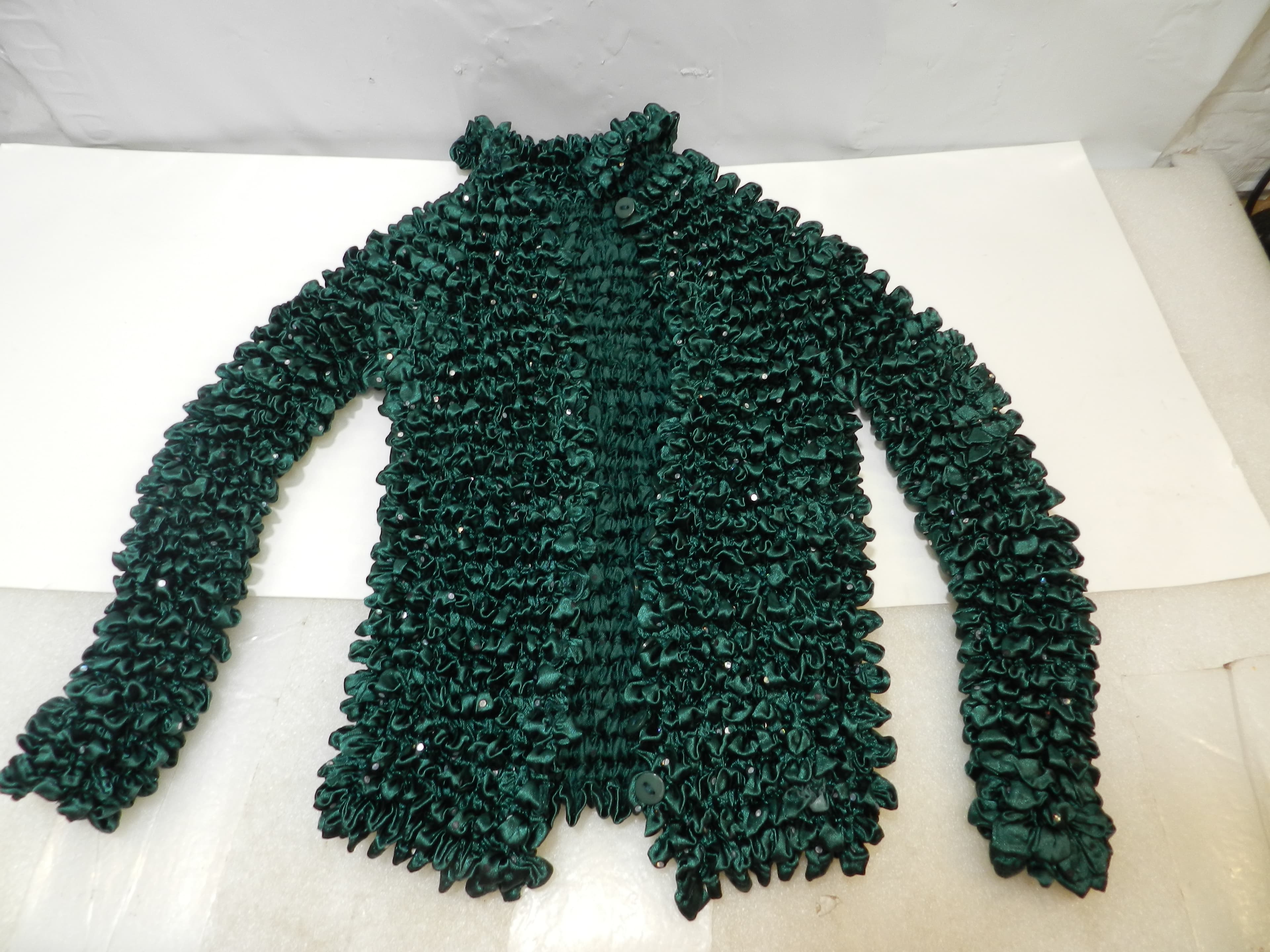 3 Womens One Size Bubble Popcorn Scrunched Stretch Shirt Top Cardigan (O47J) - Thumbnail 2