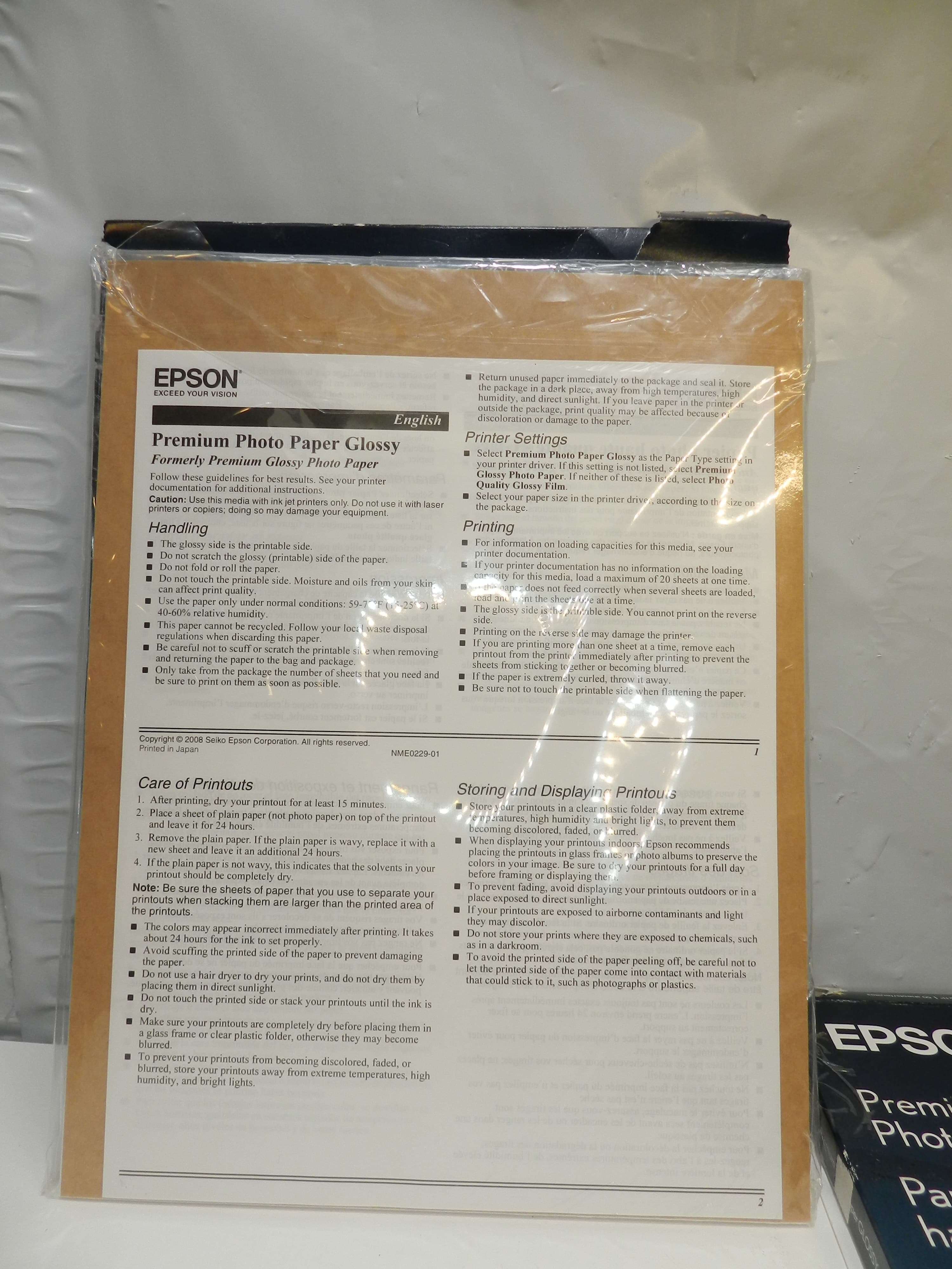 2 Epson Premium Glossy Photo Paper 8.5" x 11” 100 Total Sheet Packs - NEW (O51K) - Thumbnail 3