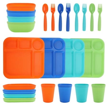 Your Zone Kids Dinnerware Set  24-Piece Plastic Plates  Bowls  Cups & Utensils  Multicolor - Thumbnail 6