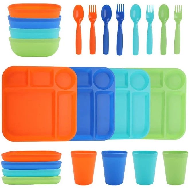 Your Zone Kids Dinnerware Set  24-Piece Plastic Plates  Bowls  Cups & Utensils  Multicolor - Thumbnail 7