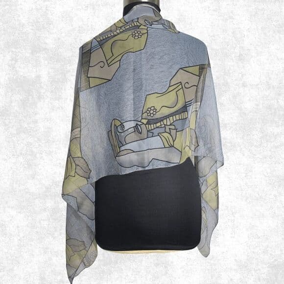 Sheer Abstract Art Scarf Wrap – Picasso Style Print – Lightweight Festival Layer - Thumbnail 6