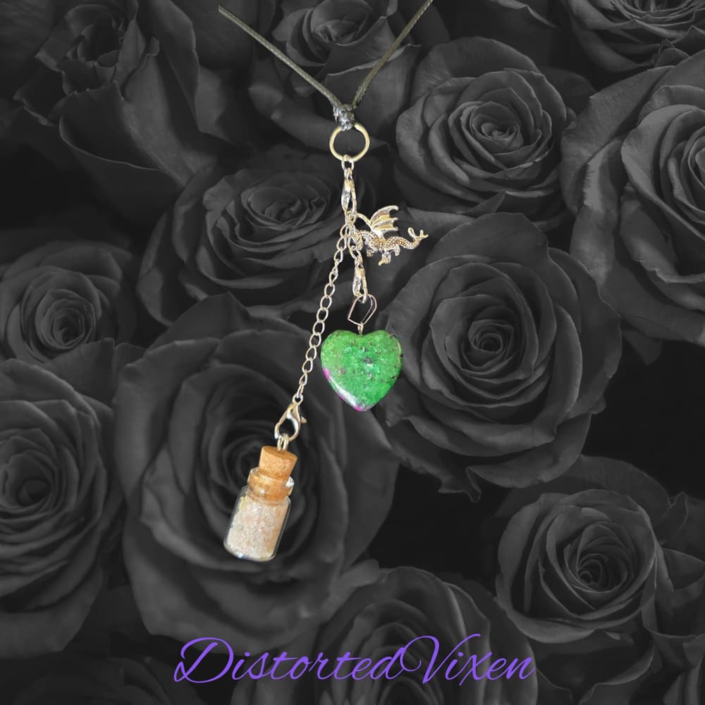 Clear Quartz Heart Necklace with Spell Bottle & Dragon Charm | Interchangeable - Thumbnail 7