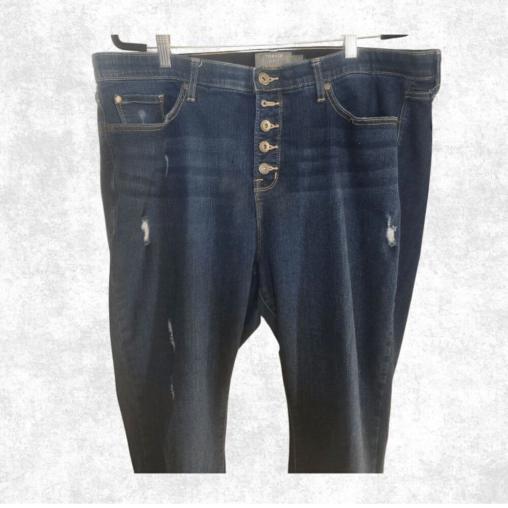 Torrid 22S Premium Stretch Skinny Jeans – Dark Wash Distressed Button Fly Plus S - Thumbnail 7