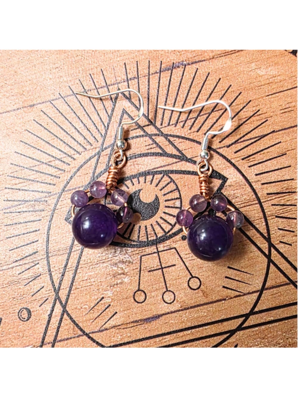 Amethyst Cat Paw Earrings - Handmade Copper Wire Wrapped - Hypoallergenic