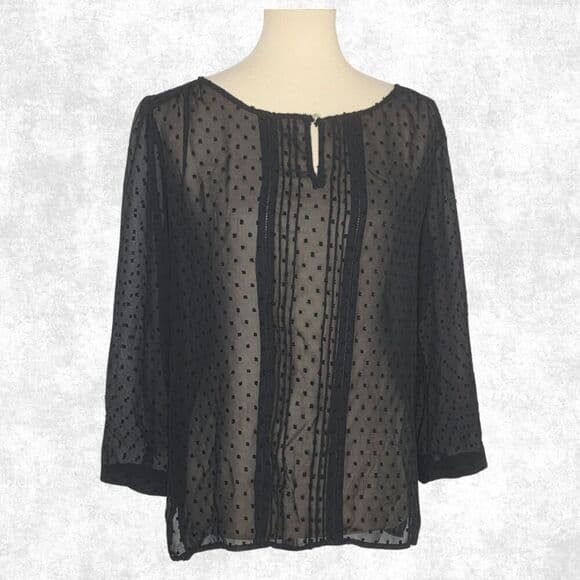Black Sheer Swiss Dot New York & Company Size M Wednesday Addams Dark Academia - Thumbnail 6