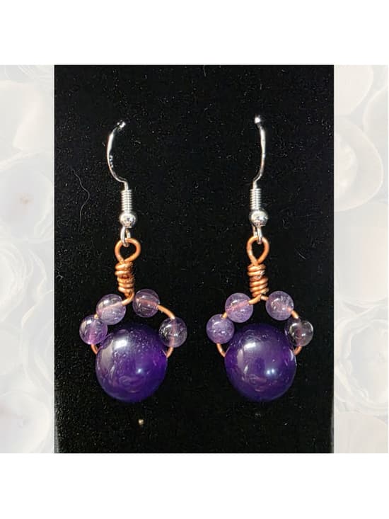 Amethyst Cat Paw Earrings - Handmade Copper Wire Wrapped - Hypoallergenic - Thumbnail 6
