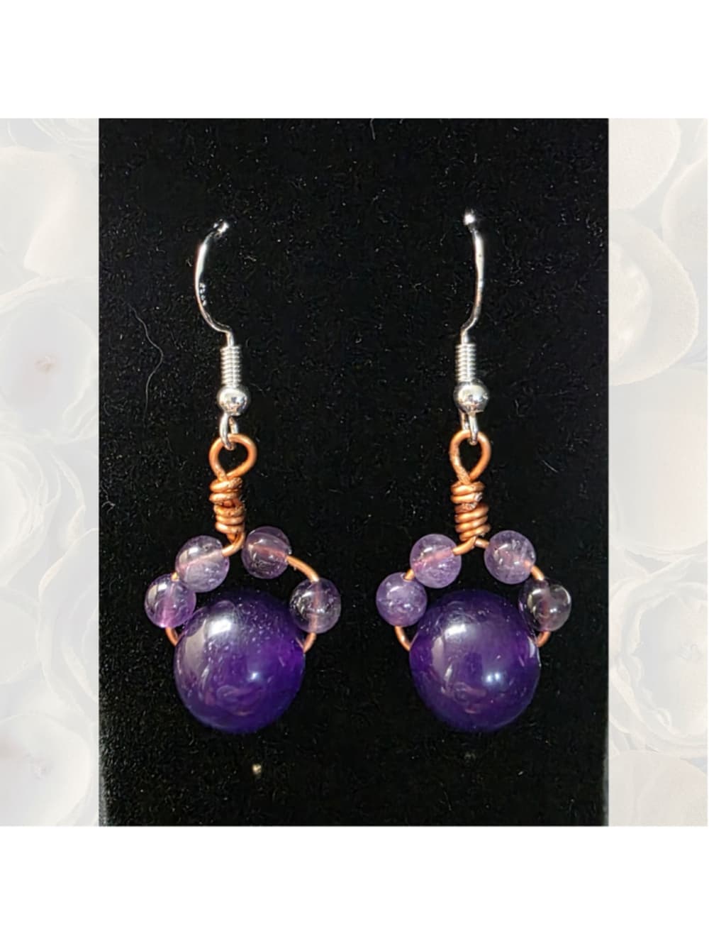 Amethyst Cat Paw Earrings - Handmade Copper Wire Wrapped - Hypoallergenic - Thumbnail 5