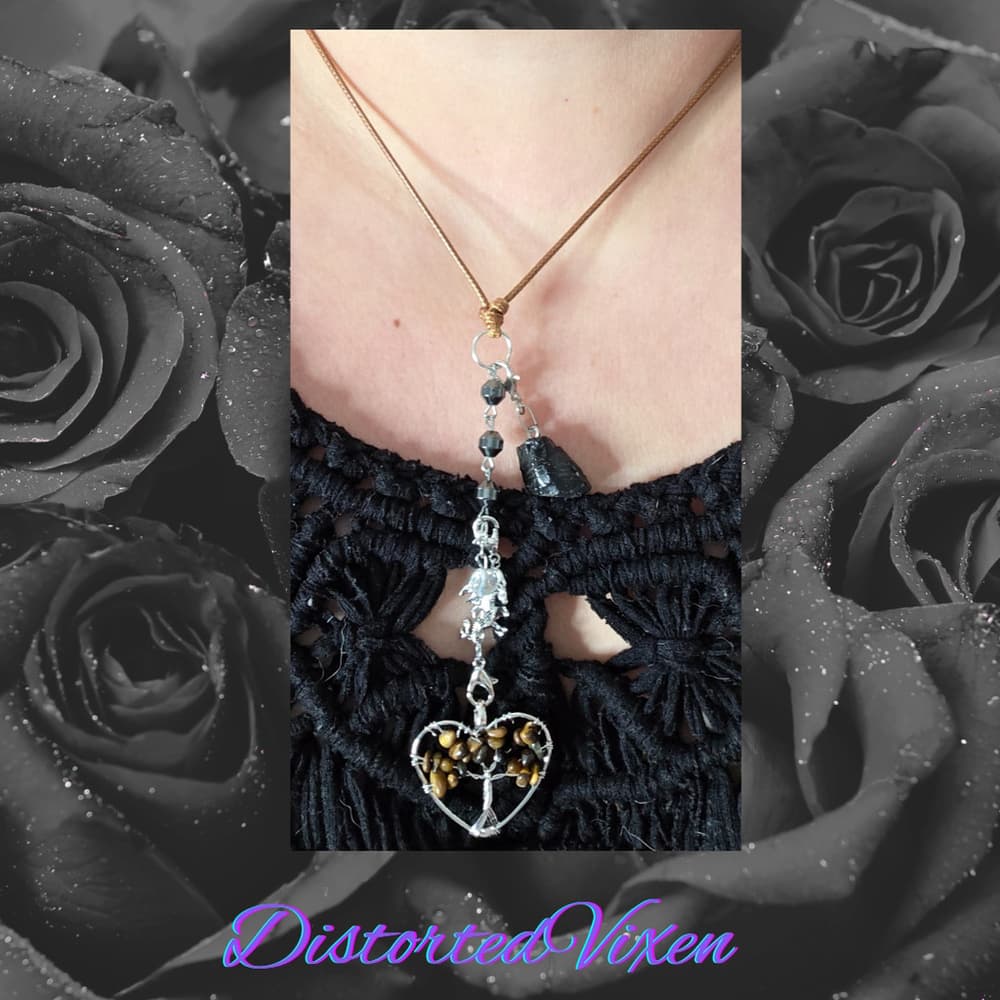 Dragonheart Pyre Necklace, Tiger's Eye Crystal, Hematite Grounding Beads, Witchy - Thumbnail 3