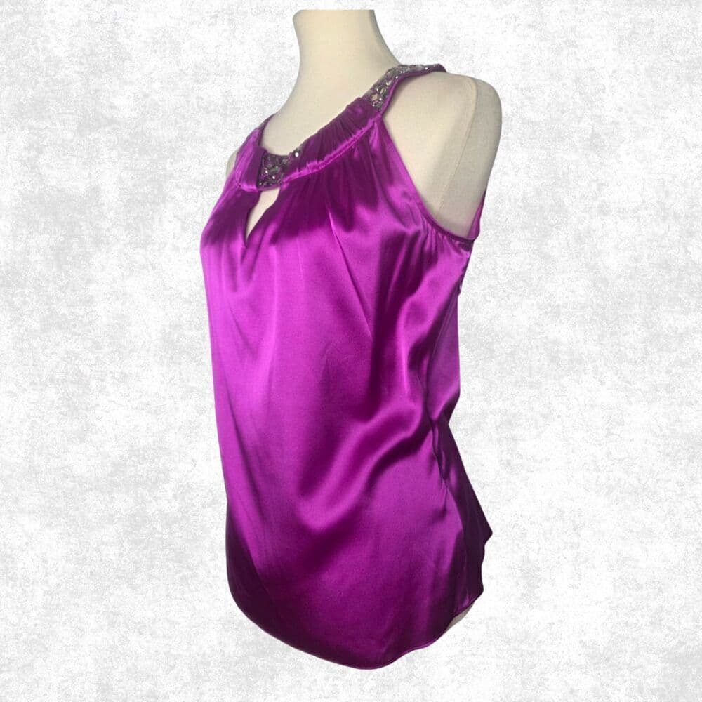 Cache Satin Magenta Embellished Halter Top Medium Glam Clubwear Y2K Party Vibe - Thumbnail 5