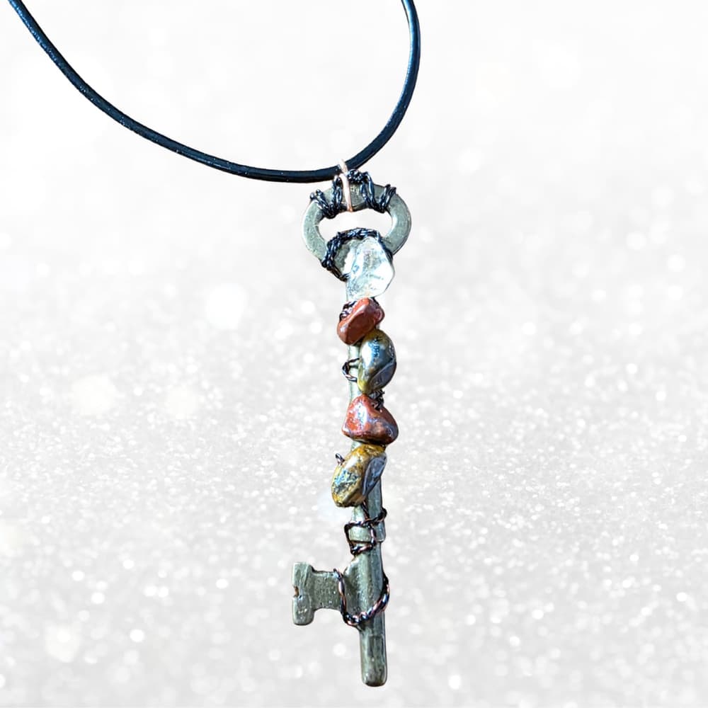 Antique Success Key - Red Jasper & Tiger’s Eye Talisman Copper Handwrapped - Thumbnail 7