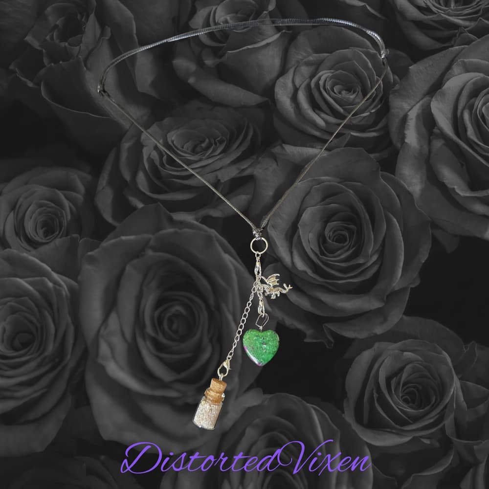 Clear Quartz Heart Necklace with Spell Bottle & Dragon Charm | Interchangeable - Thumbnail 8